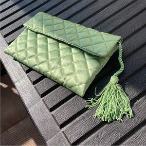 Quilted Green Tassel Clutch Handbag